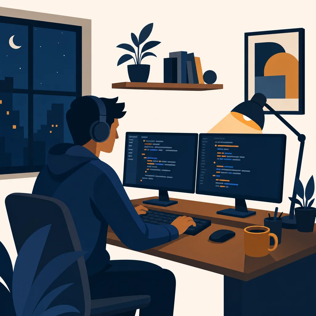 Developer coding at night